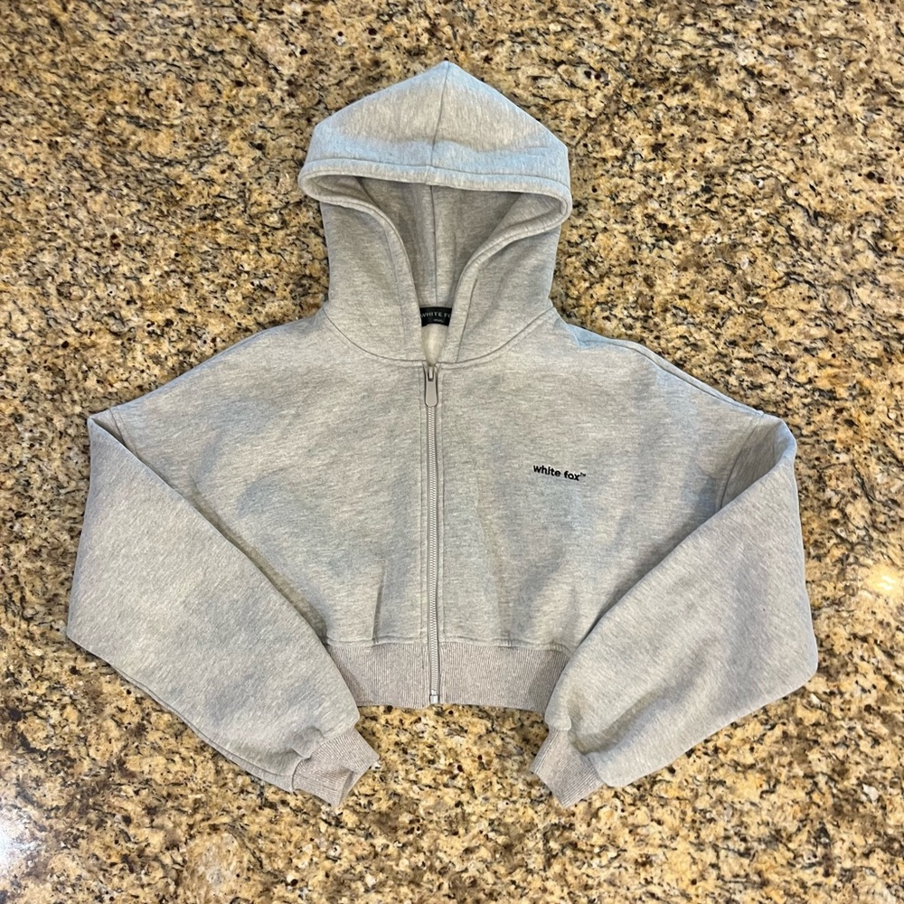 Grey Cropped White Fox Hoodie Size XS/S!